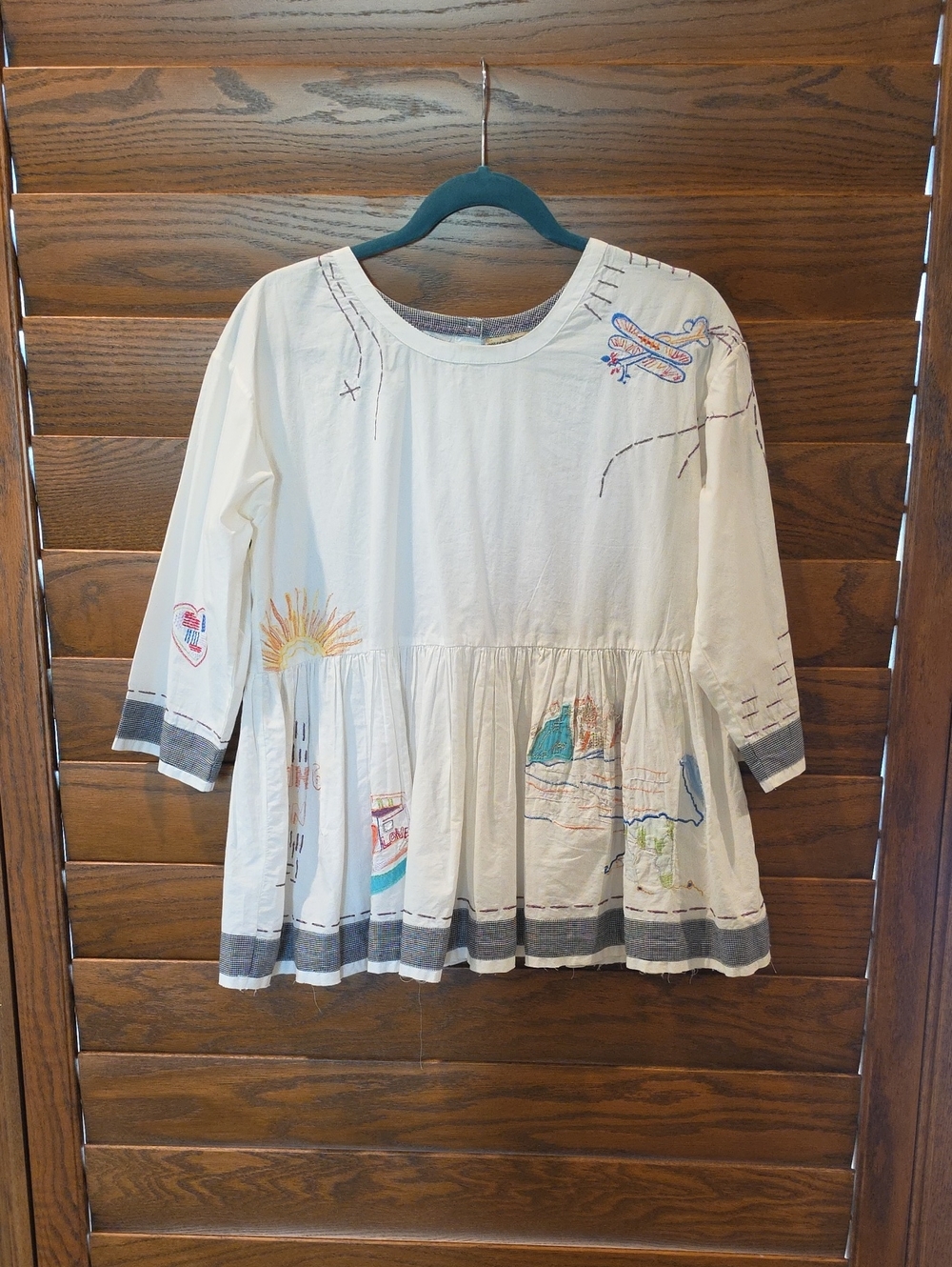 Anthropologie HOLDING HORSES Cream Blouse with Checked Trim